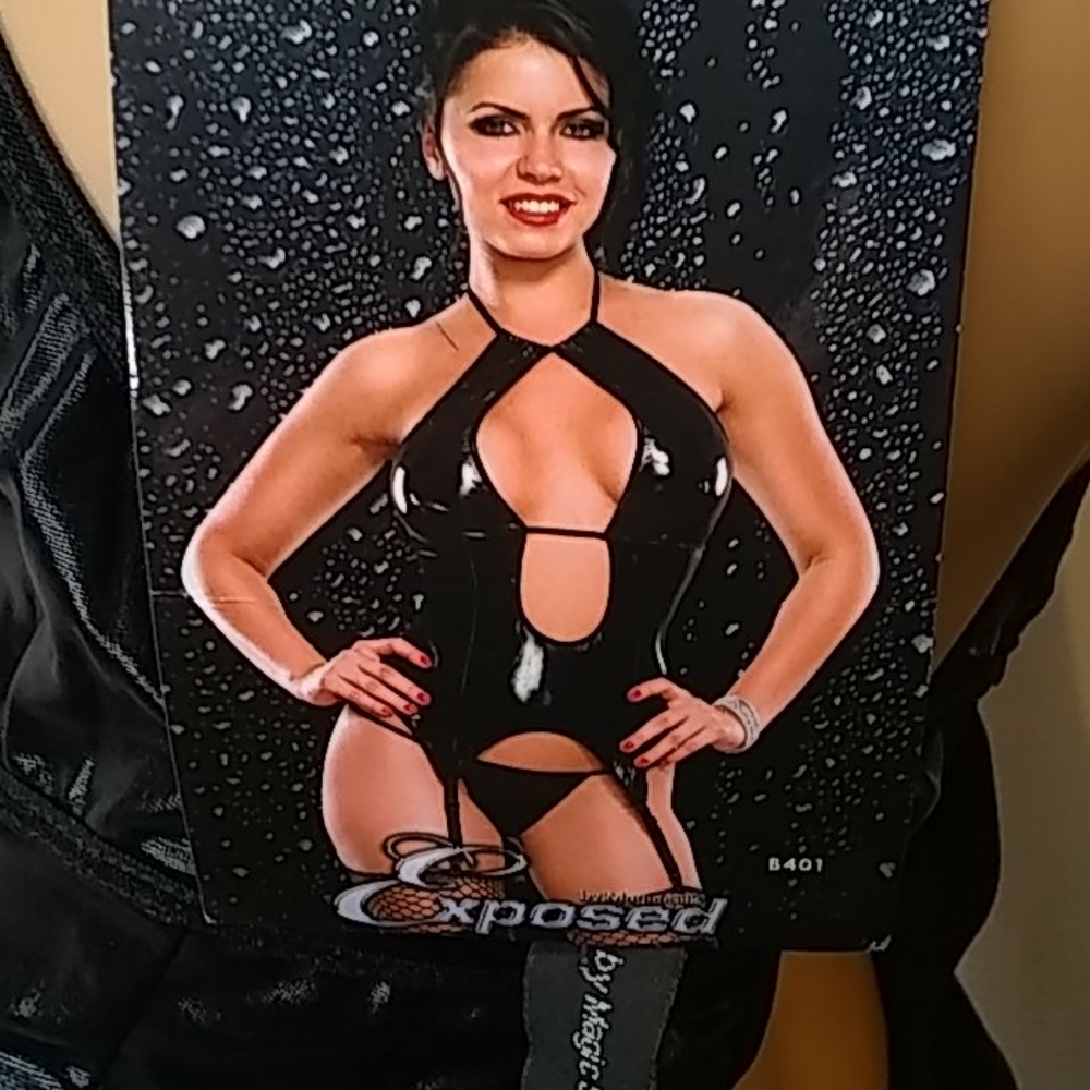 NWT Exposed black shiney top & thong